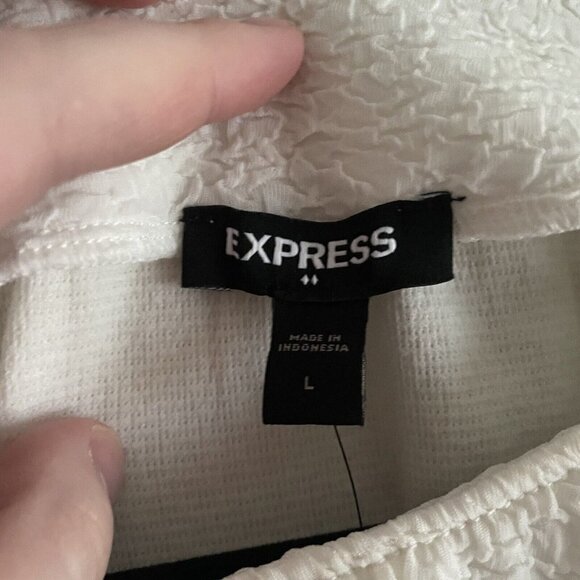 Express Women SZ L Ivory Textured Sleeveless Shoulder Pad Elastic Waist Top NWT - Picture 4 of 7